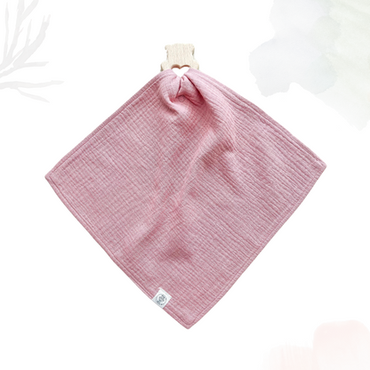 Muslin Comforter with Beech Wood Teether - Dusty Rose